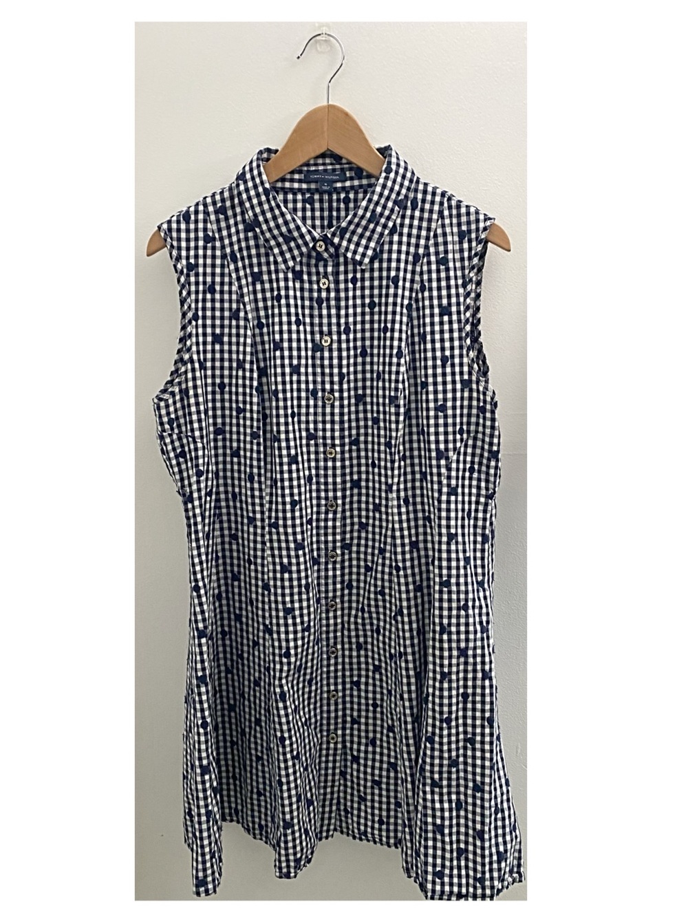 Tommy Hilfiger Gingham Polka Dot Sleeveless Shirt Dress Size XL